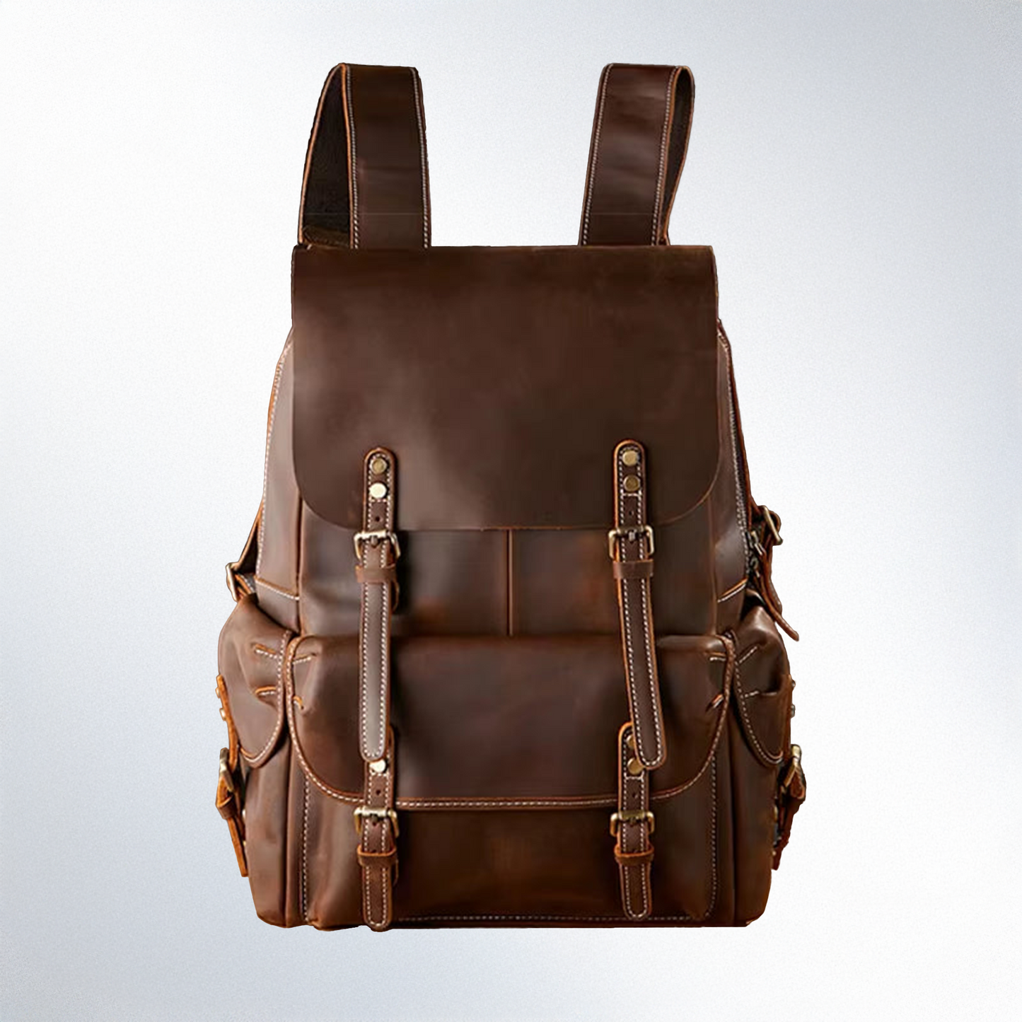 Vintage Crazy Horse Genuine Leather Backpack Men Bagpack Large Hiking Backpack 15.6"Inch Laptop Bag Male Rucksack Daypack