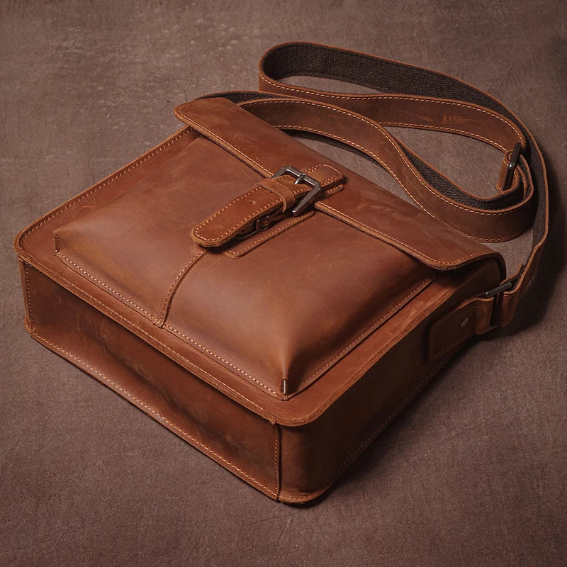 Luxury Brand Genuine Leather Shoulder Bag Men Crazy Horse Cowhide Messenger Bag Women Retro Crossbody Bag Trend Satchel Bag