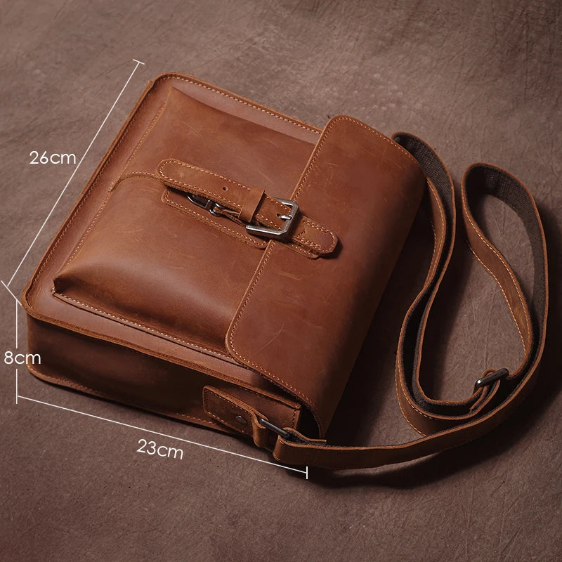 Luxury Brand Genuine Leather Shoulder Bag Men Crazy Horse Cowhide Messenger Bag Women Retro Crossbody Bag Trend Satchel Bag