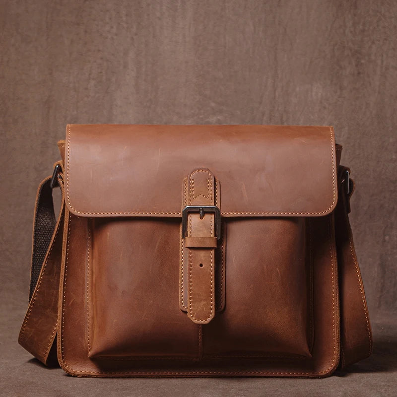 Luxury Brand Genuine Leather Shoulder Bag Men Crazy Horse Cowhide Messenger Bag Women Retro Crossbody Bag Trend Satchel Bag