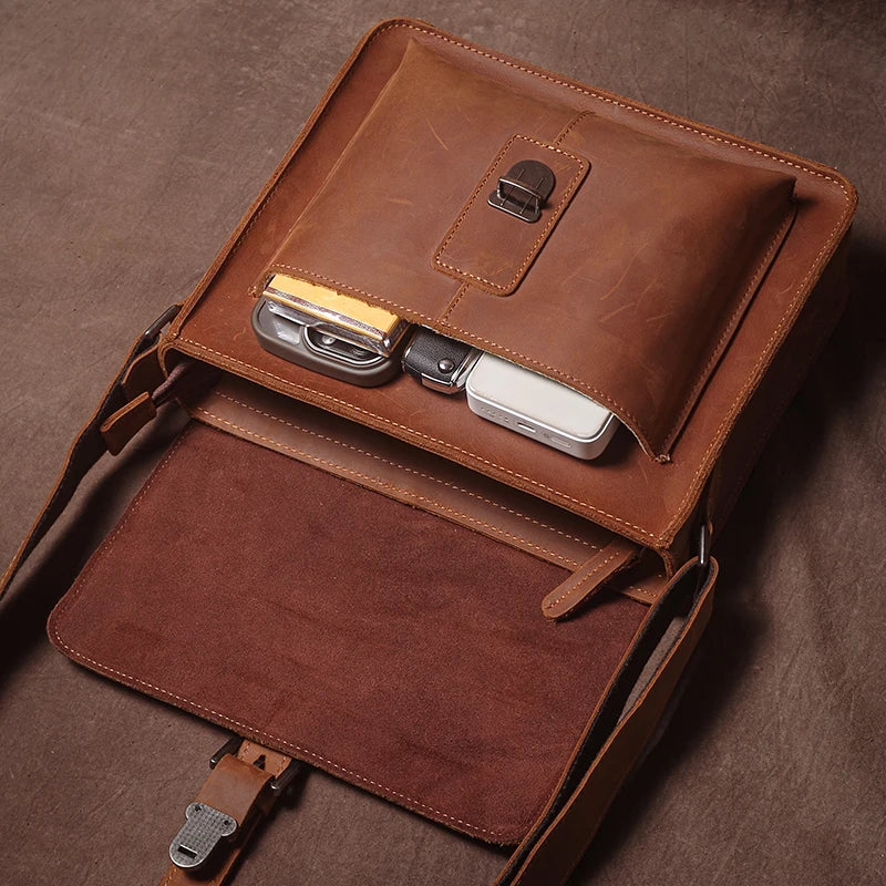 Luxury Brand Genuine Leather Shoulder Bag Men Crazy Horse Cowhide Messenger Bag Women Retro Crossbody Bag Trend Satchel Bag