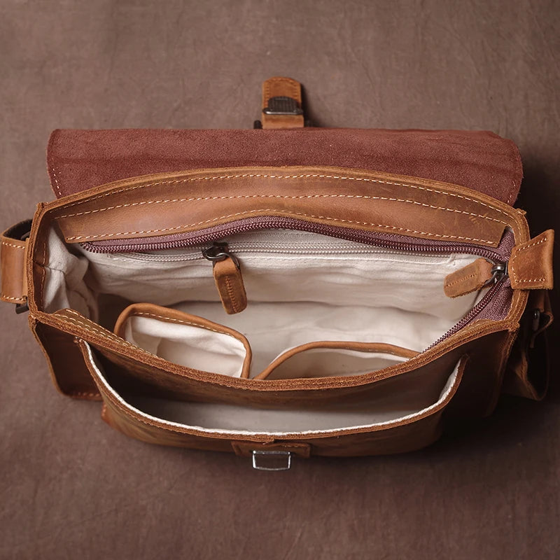 Luxury Brand Genuine Leather Shoulder Bag Men Crazy Horse Cowhide Messenger Bag Women Retro Crossbody Bag Trend Satchel Bag