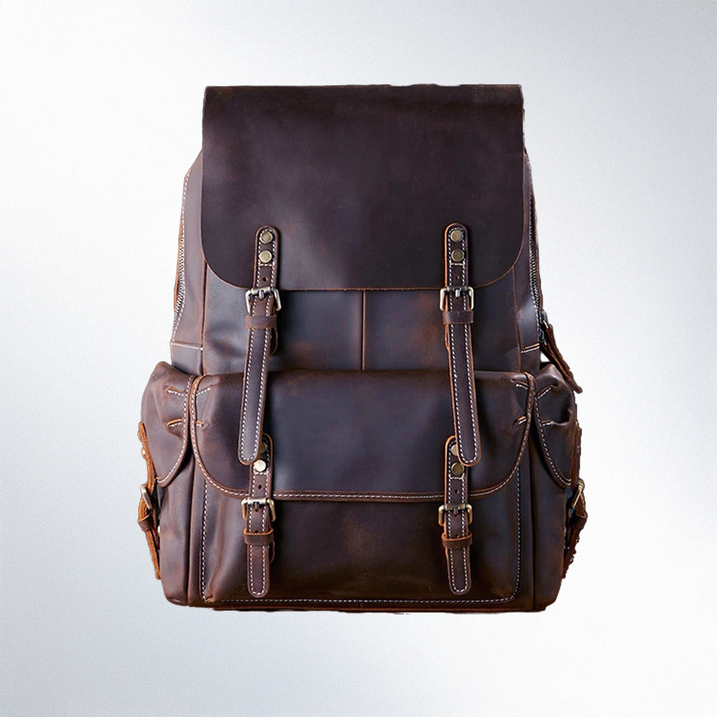 Large Leather Backpack. Vintage Crazy Horse Rucksack for 15.6" Laptops. Ideal for Hiking & Everyday Use.