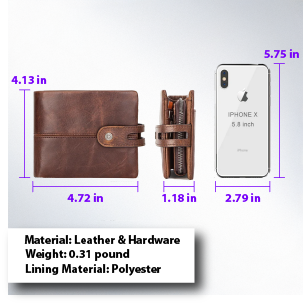 Crazy Horse Leather Wallet for Men | Short Bifold with Coin Pouch | Secure Snap & Card Slots.