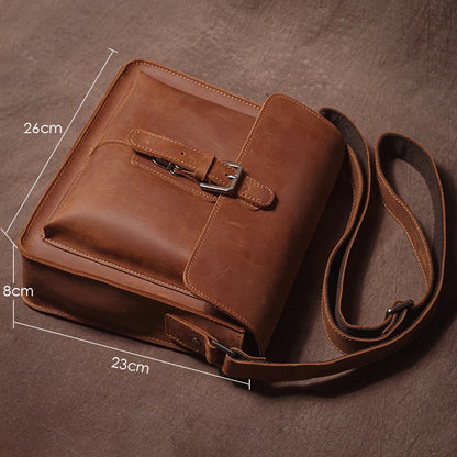 Luxury Brand Genuine Leather Shoulder Bag Men Crazy Horse Cowhide Messenger Bag Women Retro Crossbody Bag Trend Satchel Bag