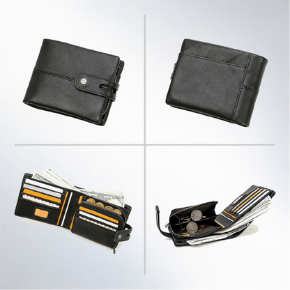 Crazy Horse Leather Wallet for Men | Short Bifold with Coin Pouch | Secure Snap & Card Slots.