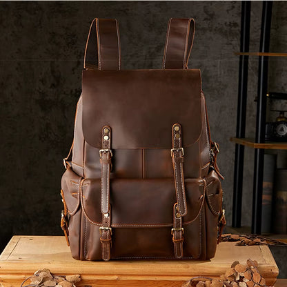 Vintage Crazy Horse Genuine Leather Backpack Men Bagpack Large Hiking Backpack 15.6"Inch Laptop Bag Male Rucksack Daypack